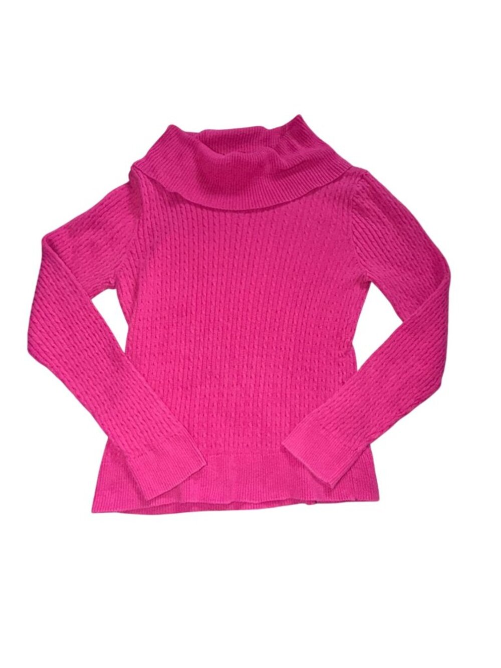 Jeanne Pierre Pink Cable Knit Cowl Neck Sweater 100% Cotton Women's Size L-GUC